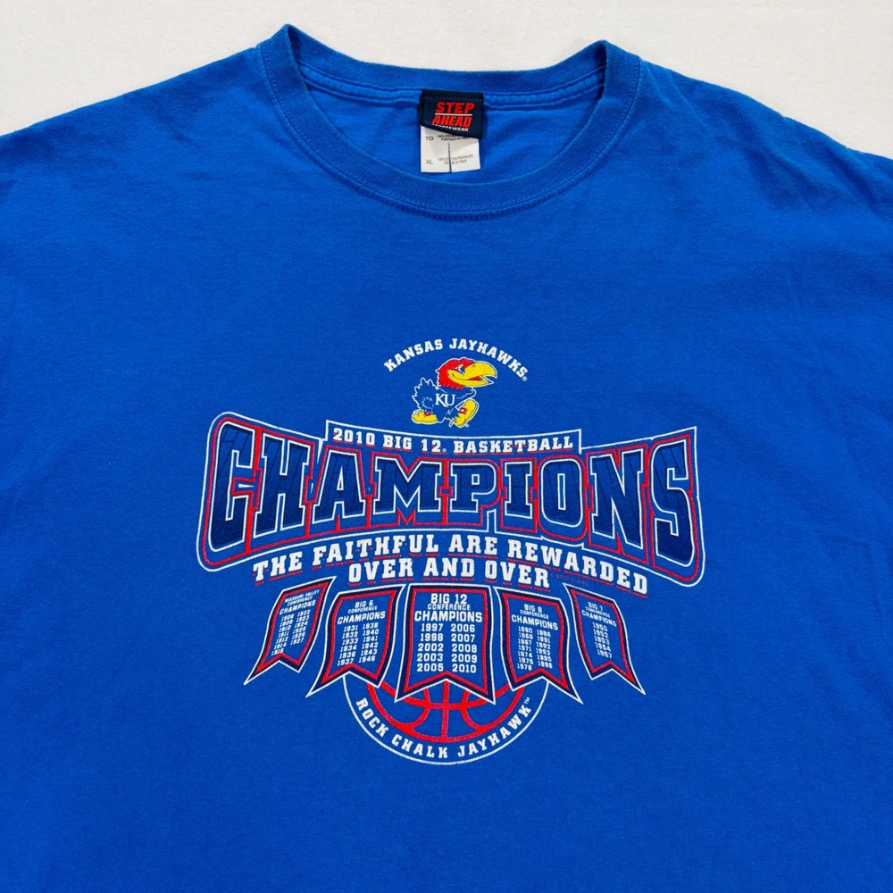 NCAA Kansas Jayhawks Mens XL Big 12 Basketball Champions Blue T-Shirt